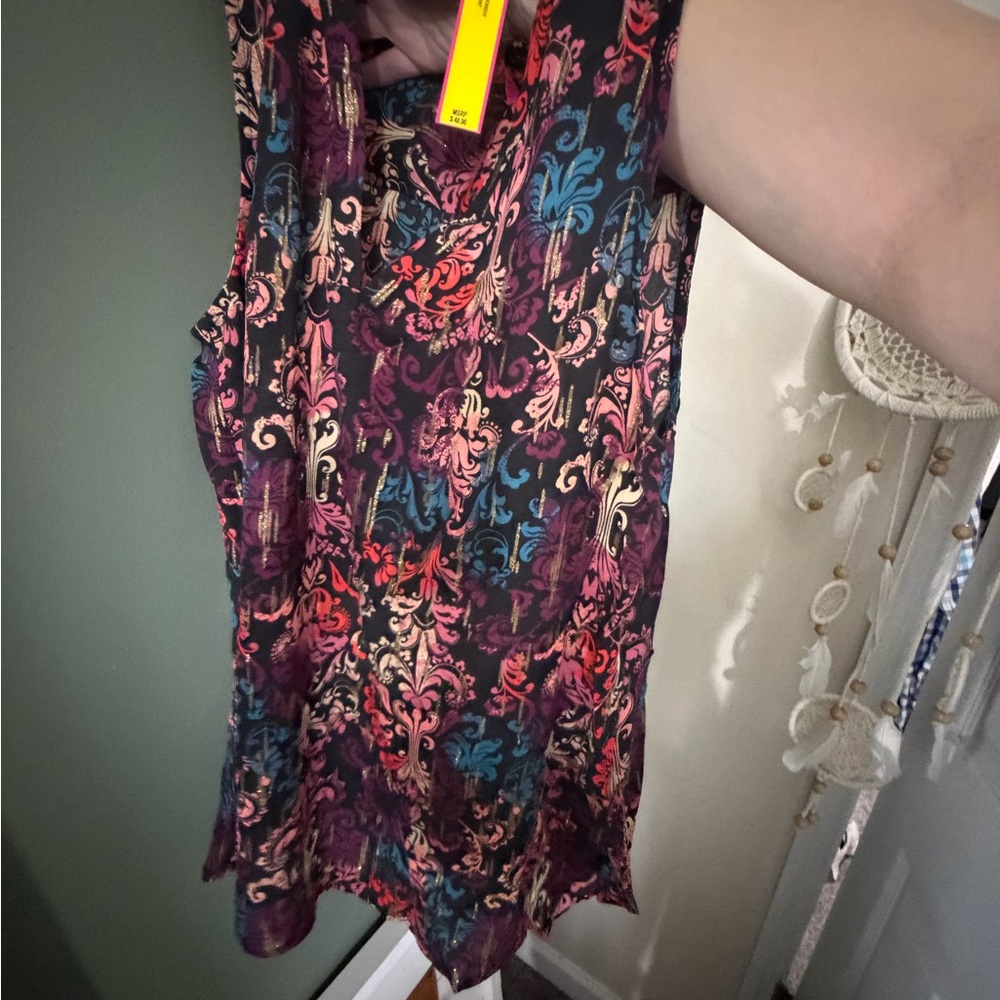 Catherine Malandrino Purple Multicolor Baroque Print Tank Top